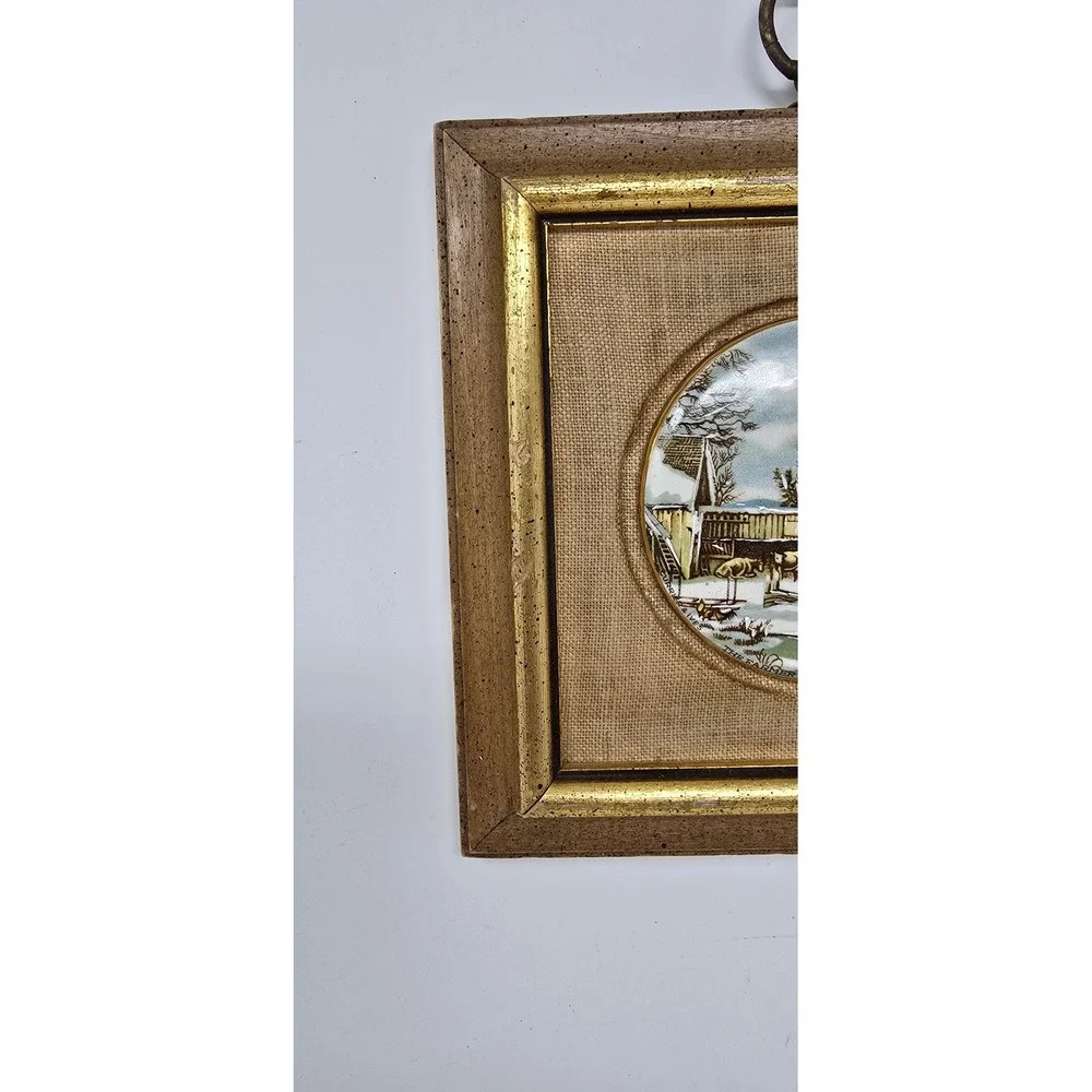 Vtg Sungott Studios porcelain tile w/24k gold trim hand enameled wall plaque